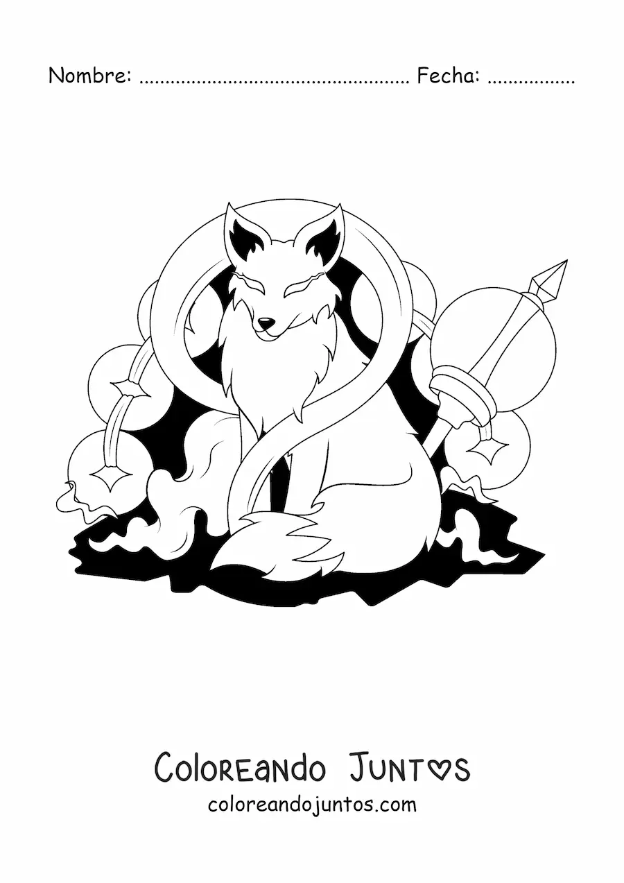 Imagen para colorear de kitsune animado