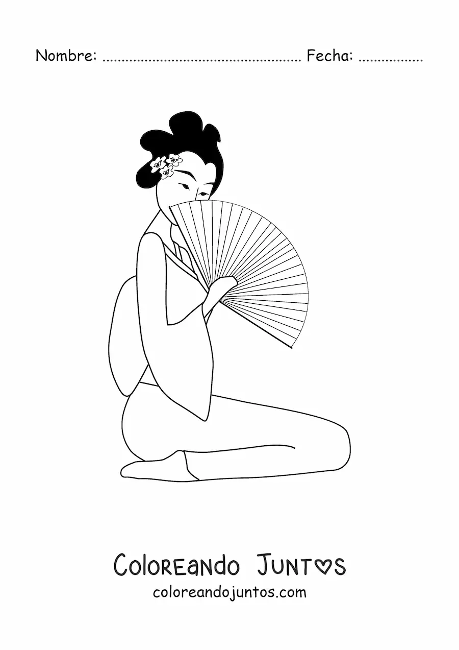 Imagen para colorear de geisha con abanico
