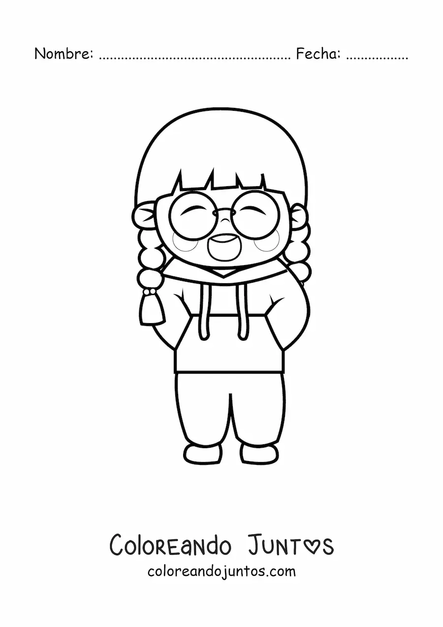Imagen para colorear de chica japonesa kawaii