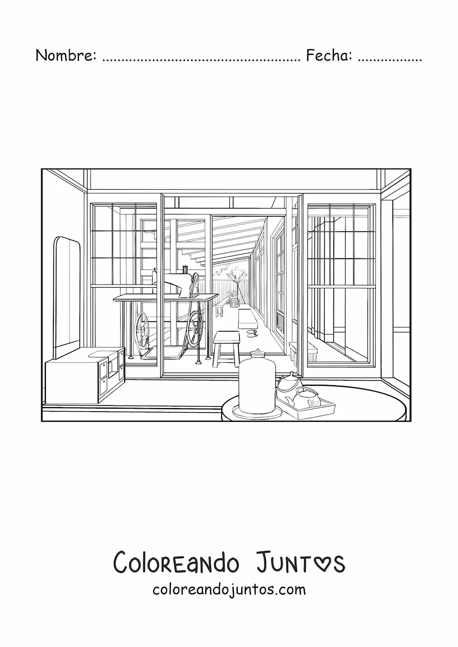 Imagen para colorear de vivienda japonesa