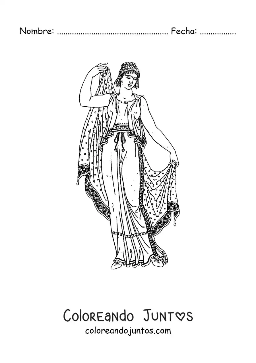 Imagen para colorear de mujer con vestimenta griega antigua