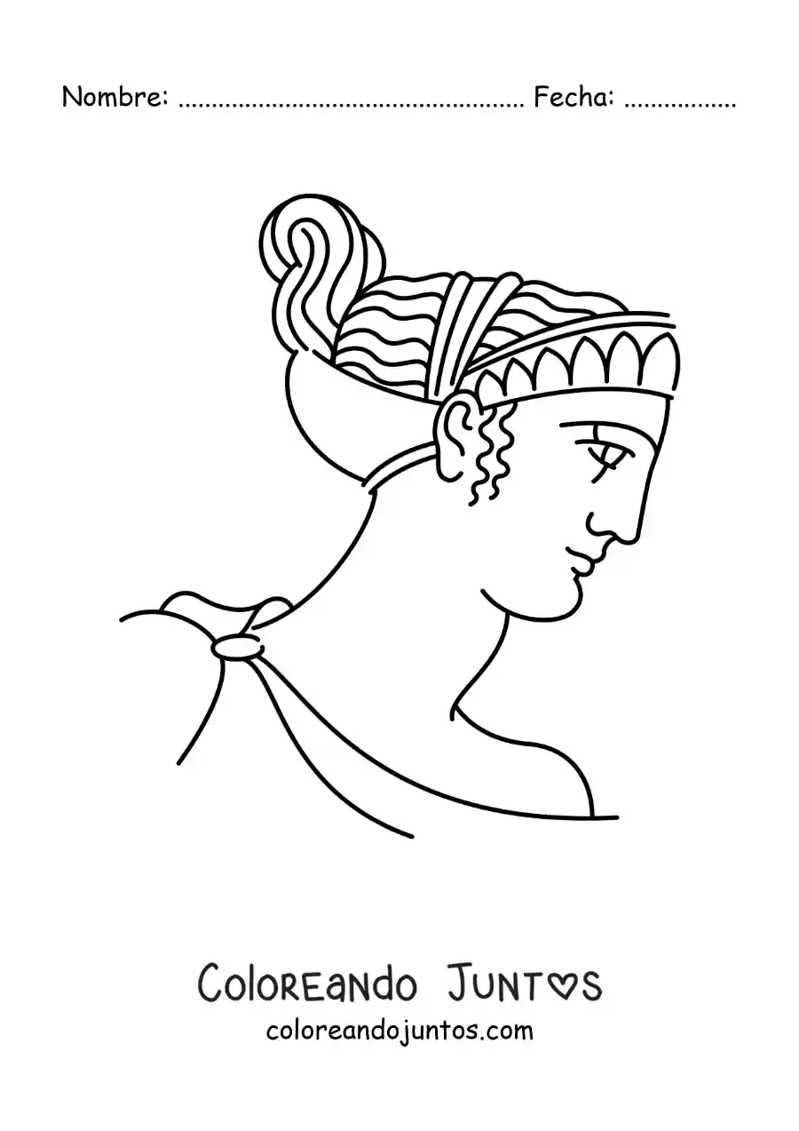 Imagen para colorear de rostro de mujer con peinado griego