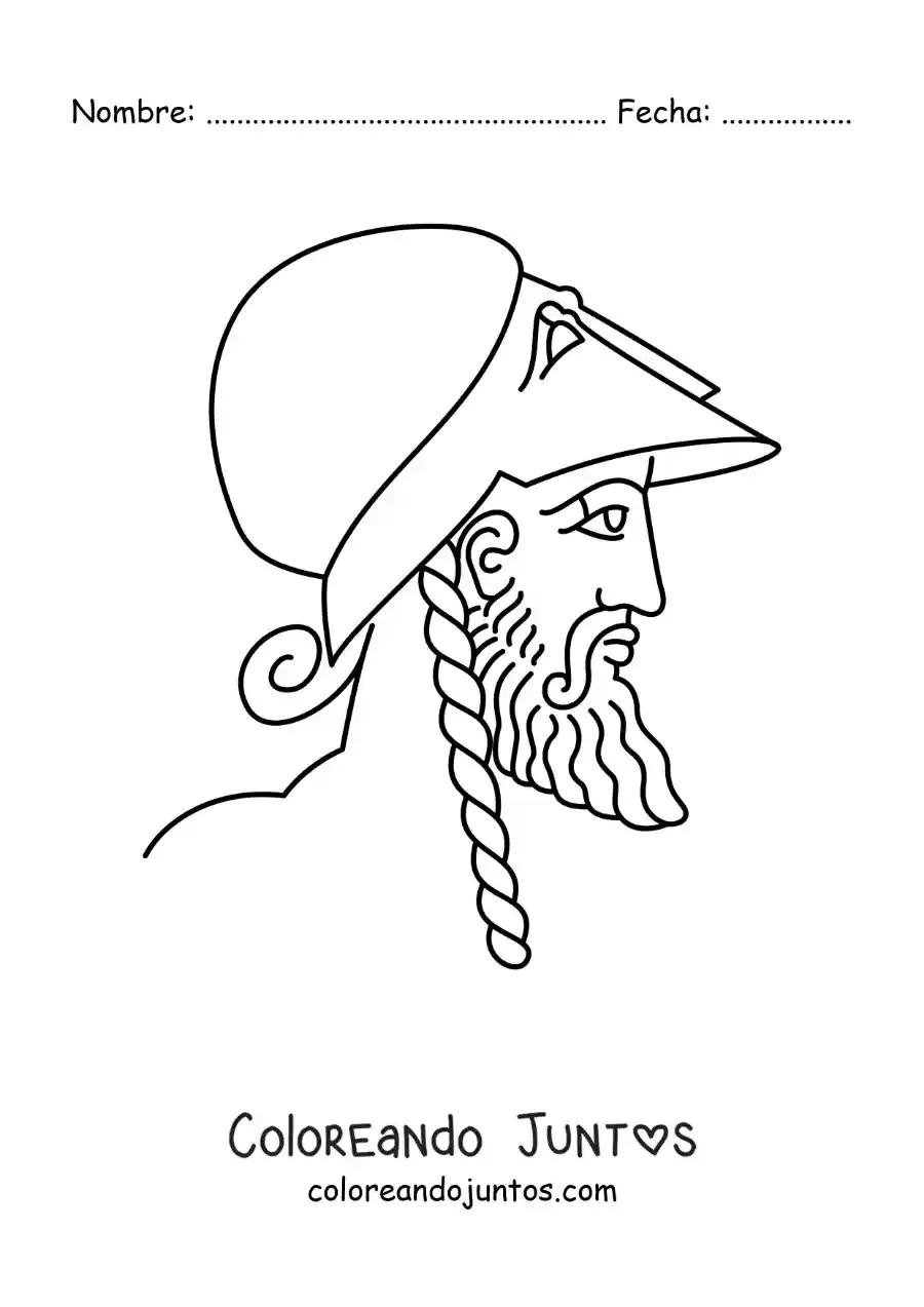 Imagen para colorear de hombre de la grecia antigua con un casco