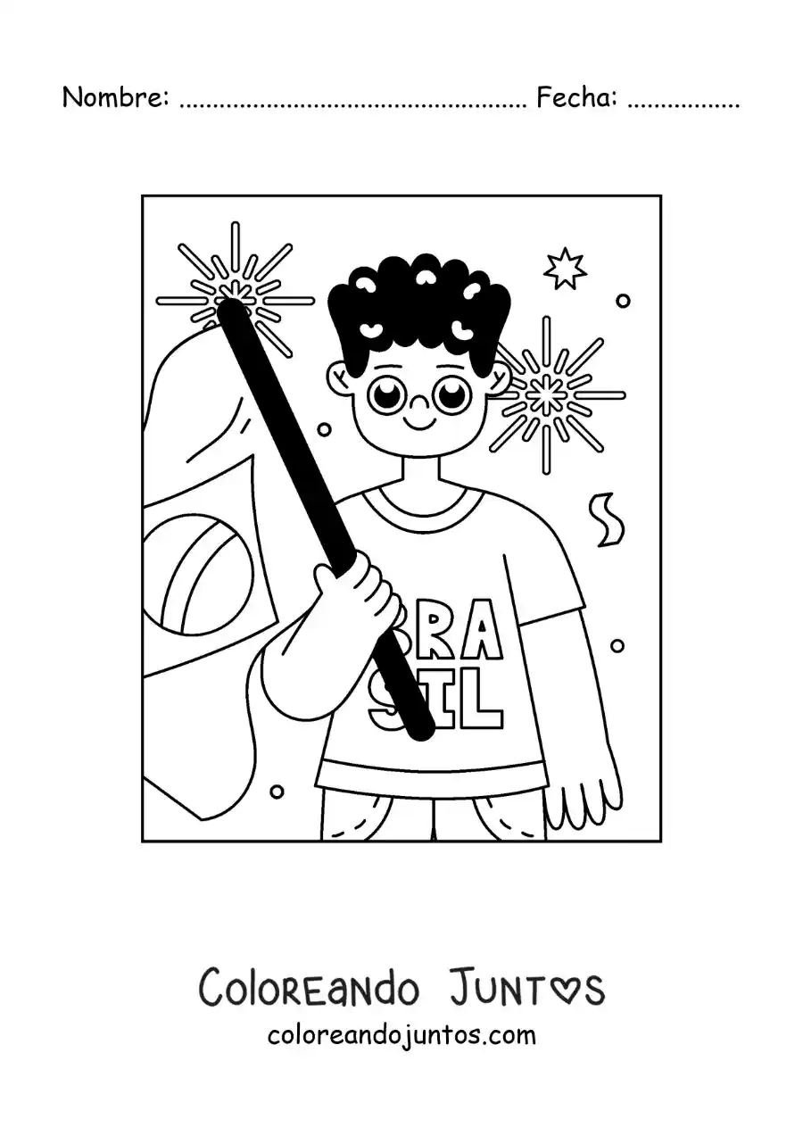 Imagen para colorear de niño con la bandera de brasil