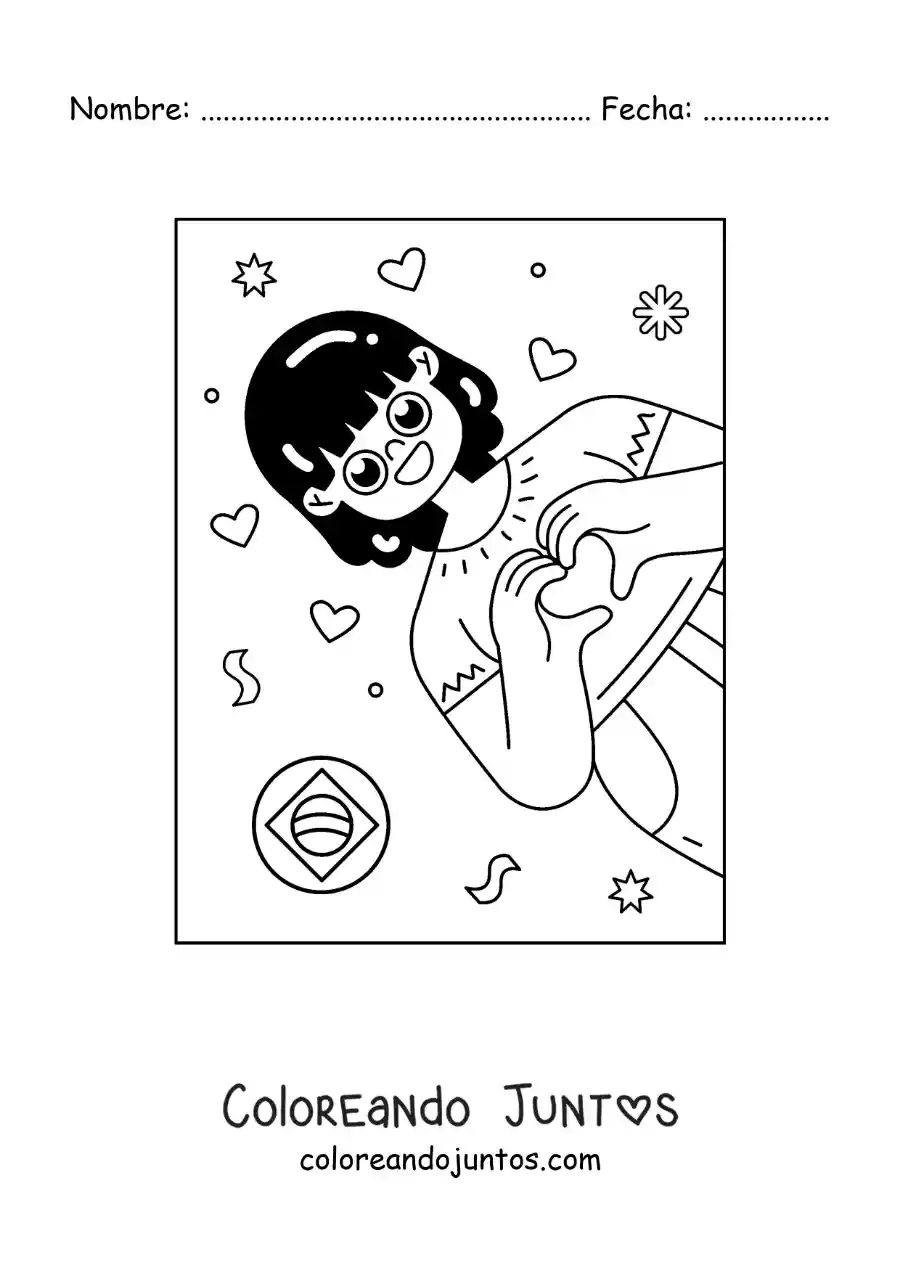 Imagen para colorear de niña con emoji de brasil