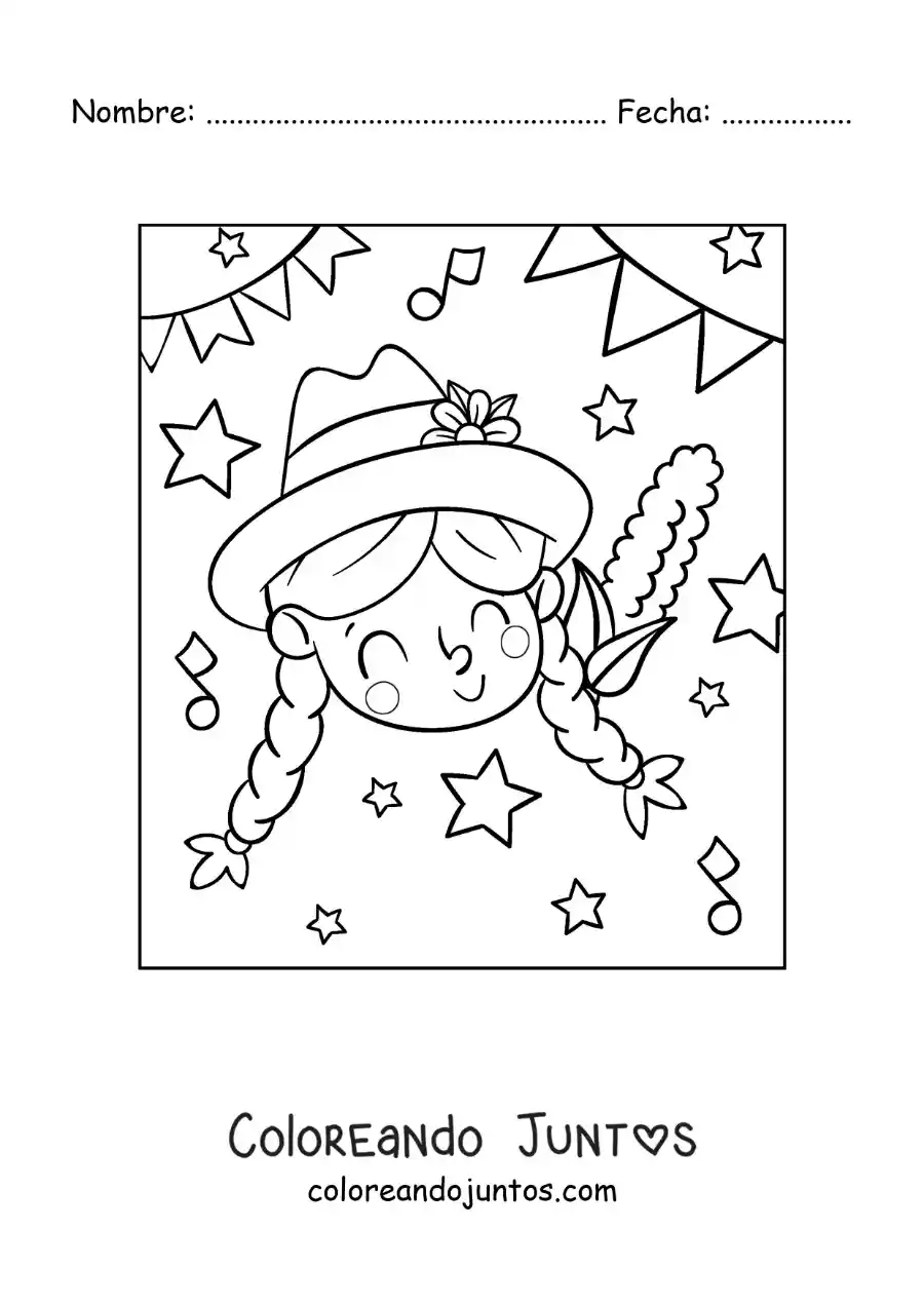 Imagen para colorear de niña de brasil celebrando las fiestas juninas