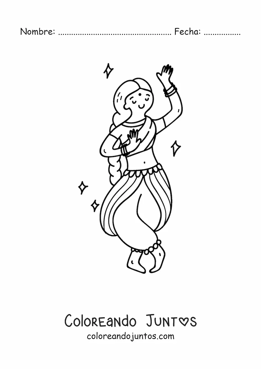 Imagen para colorear de mujer india bailando