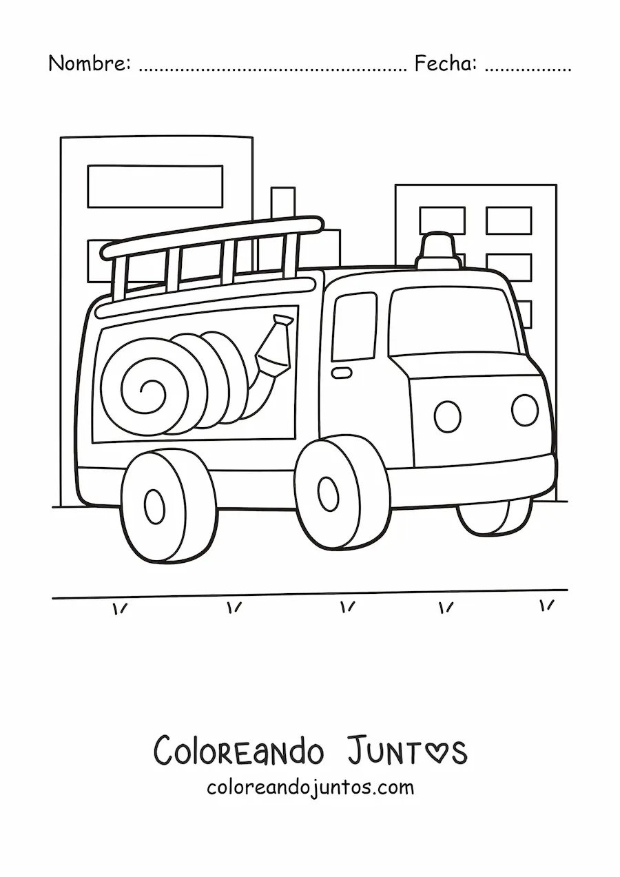 Imagen para colorear de una caricatura de un camión de bomberos