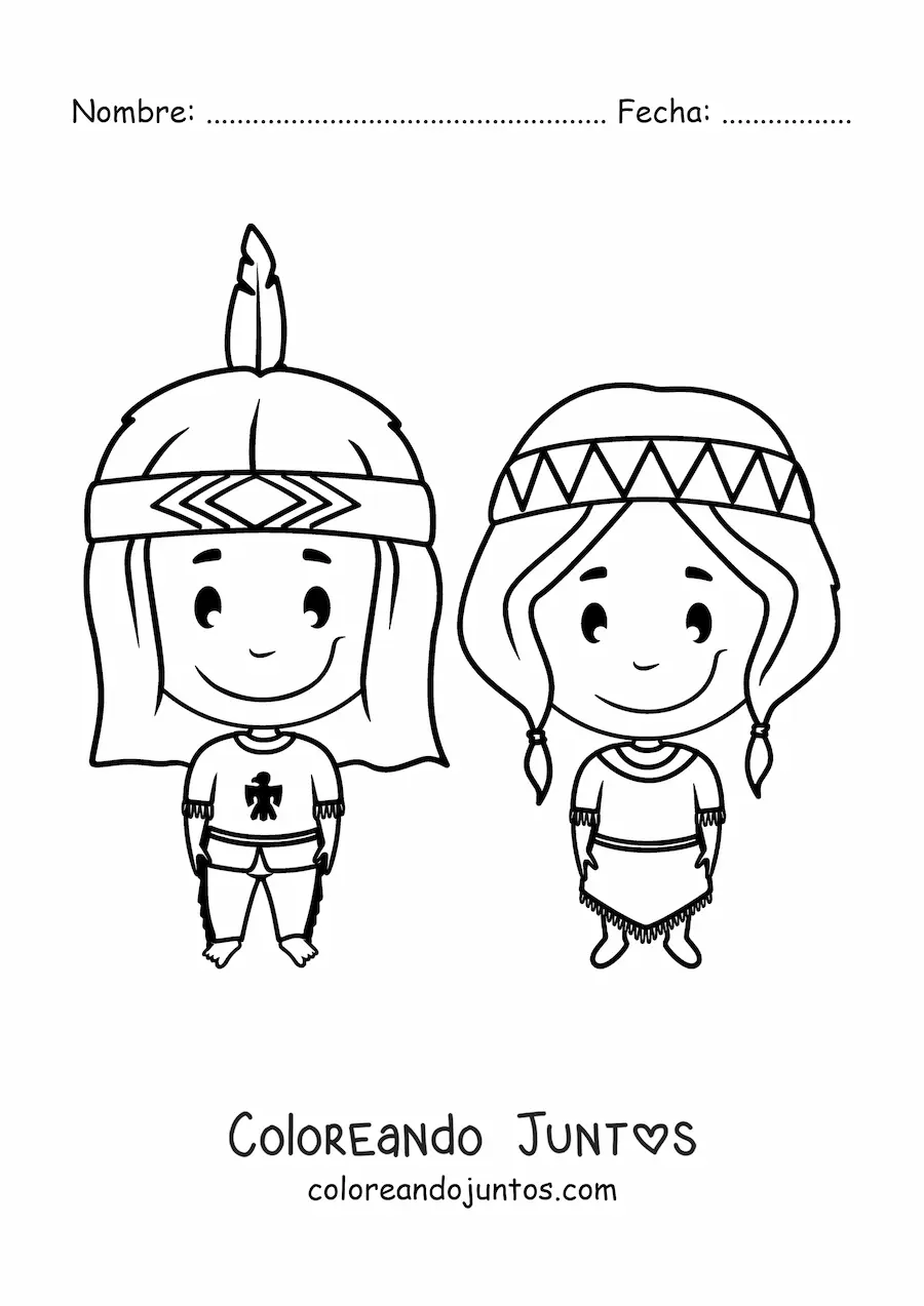 Imagen para colorear de niños indígenas americanos