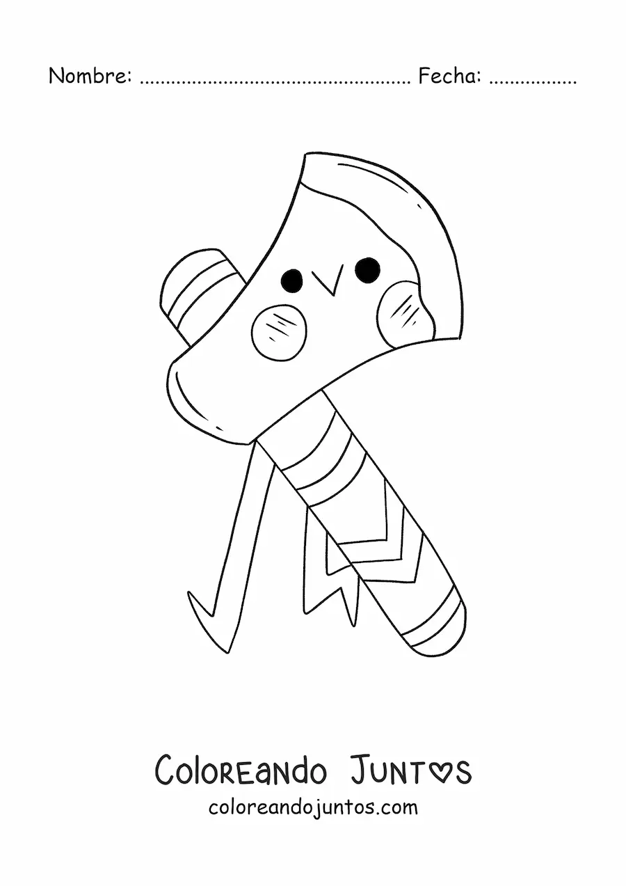 Imagen para colorear de hacha de tribu indígena americana animada kawaii