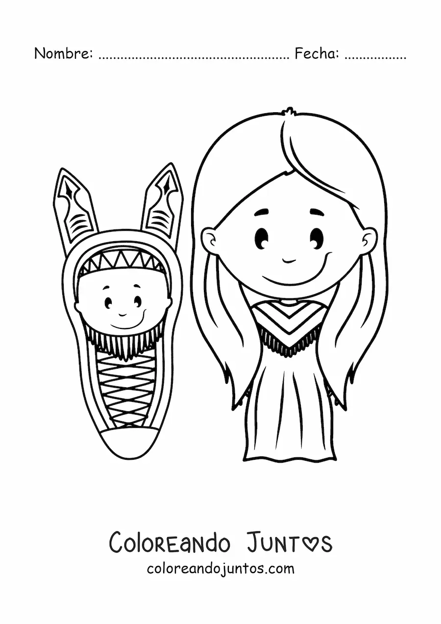 Imagen para colorear de familia de tribu indígena americana