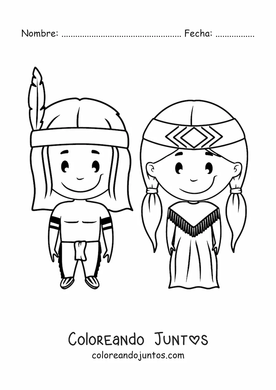 Imagen para colorear de indígenas nativos americanos kawaii