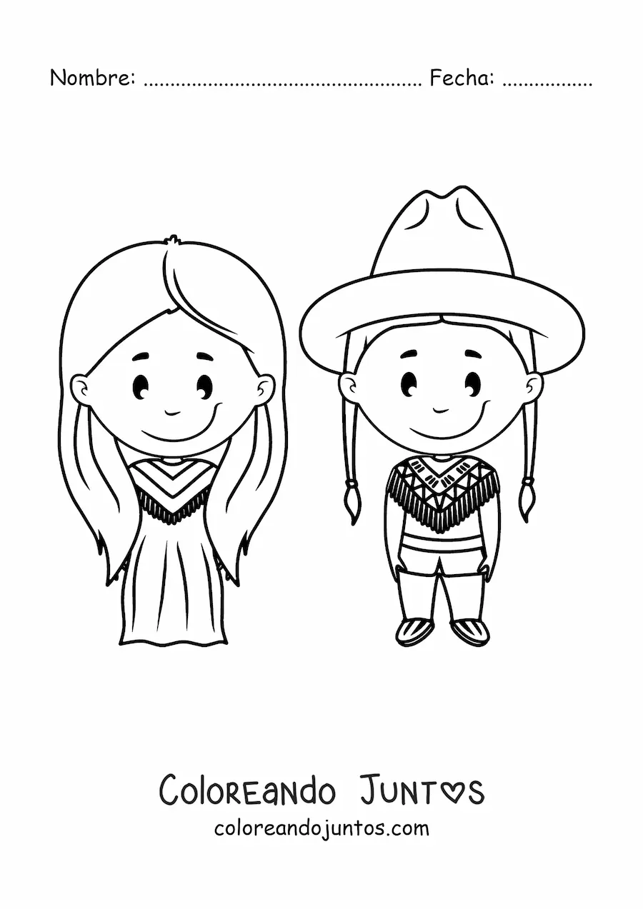 Imagen para colorear de vaquero con indígena americano animados