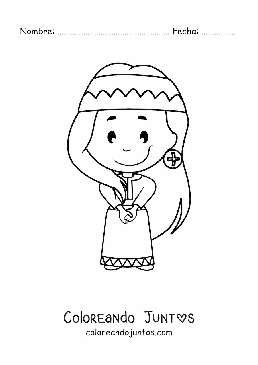 Imagen para colorear de mujer de una tribu nativa americana animada