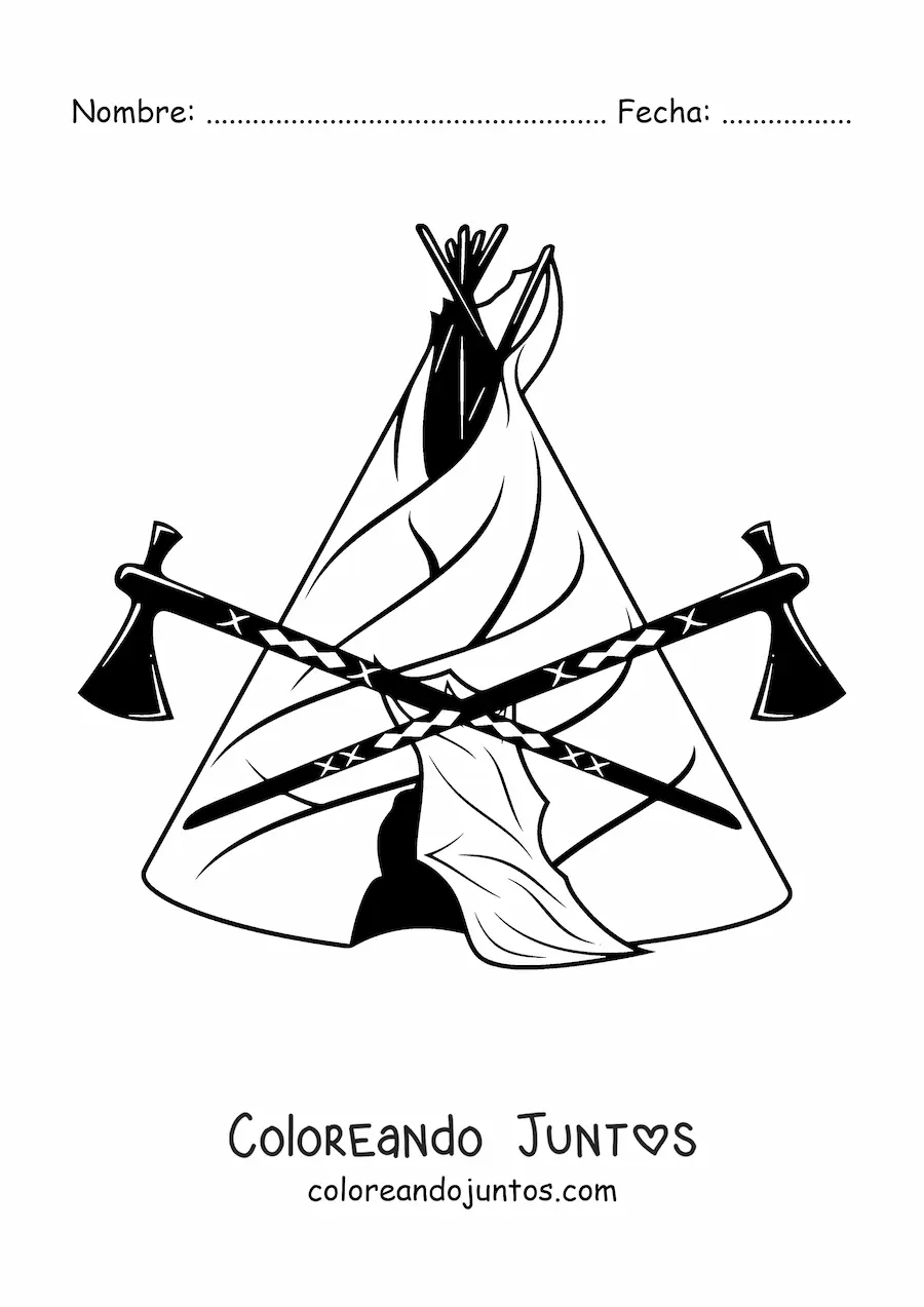 Imagen para colorear de tipi de tribus indígenas americanas