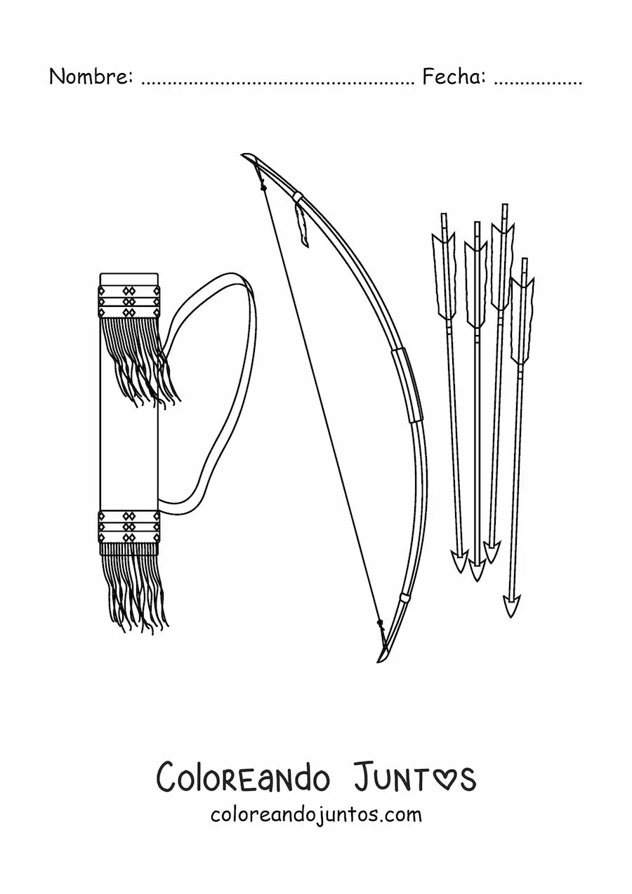 Imagen para colorear de flechas y arco de tribus nativas americanas