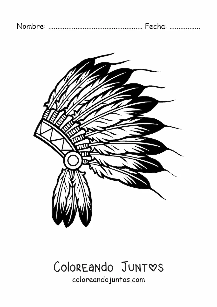 Imagen para colorear de penacho de plumas de pueblos nativos americanos