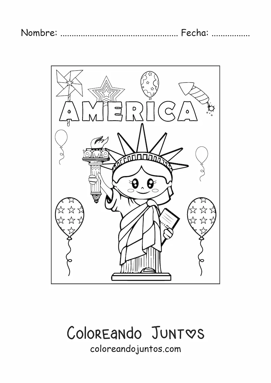 Imagen para colorear de estatua de la libertad animada kawaii