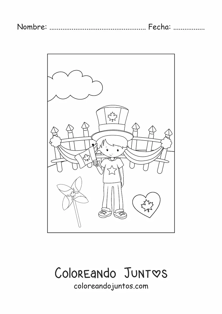 Imagen para colorear de niño celebrando el canada day