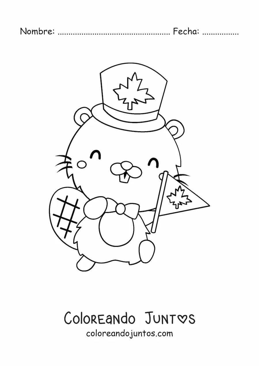 Imagen para colorear de castor animado celebrando el día de canadá
