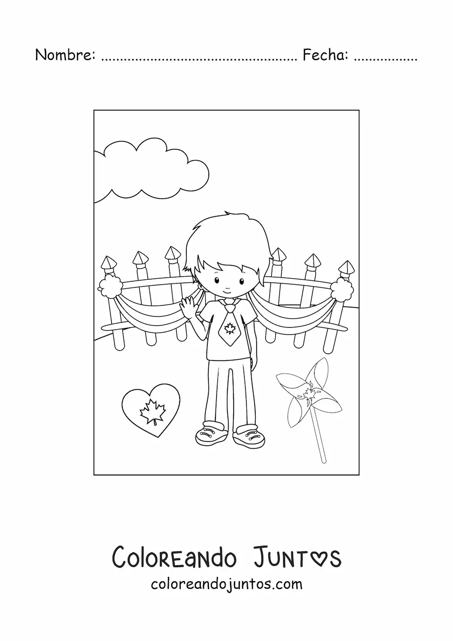 Imagen para colorear de niño celebrando el día de canadá