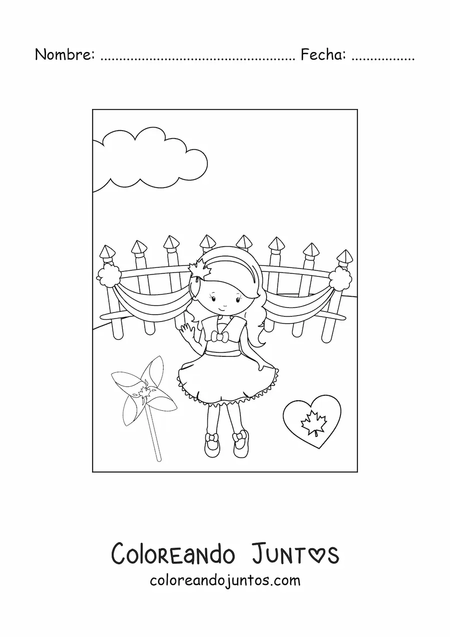 Imagen para colorear de niña celebrando el canada day