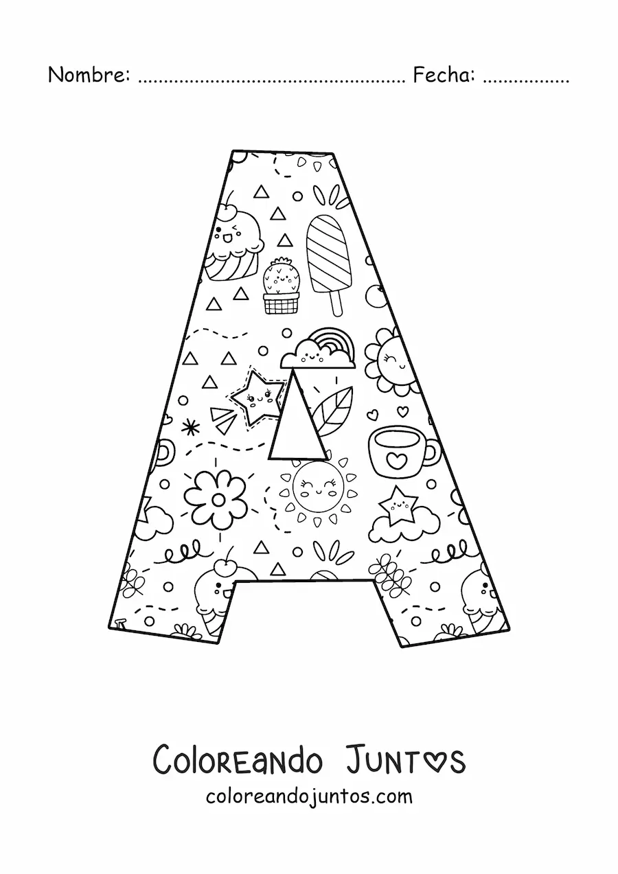 Imagen para colorear de la letra a con dibujos animados