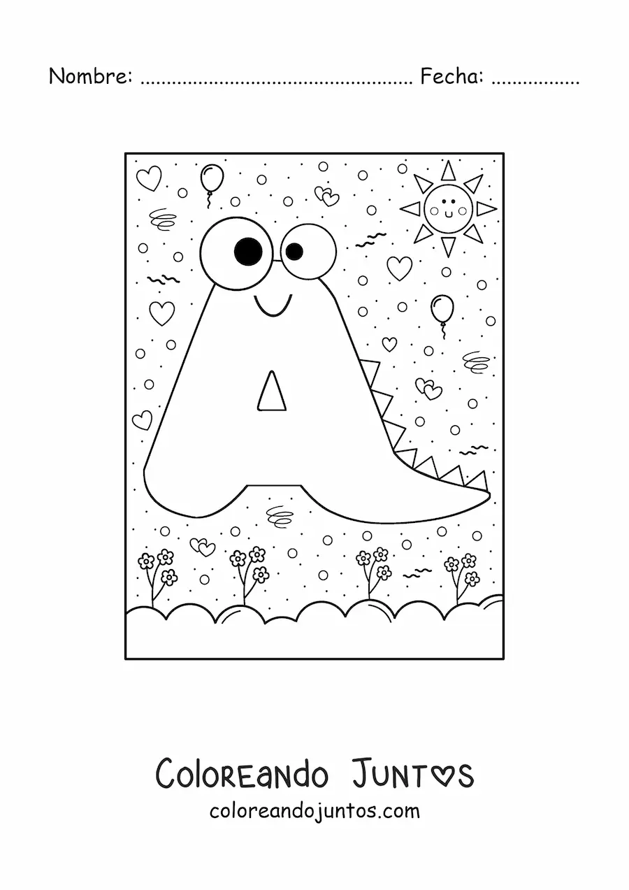 Imagen para colorear de la letra a animada con forma de monstruo
