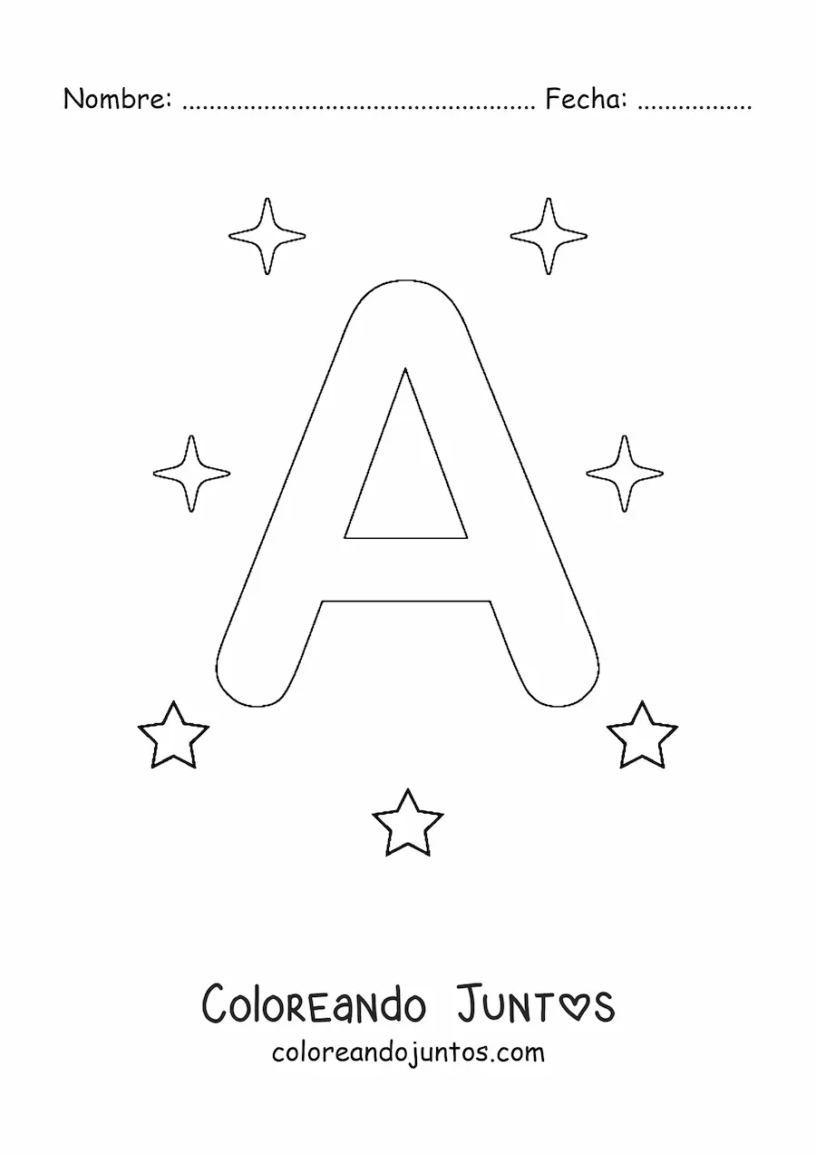 Imagen para colorear de letra a mayúscula con estrellas