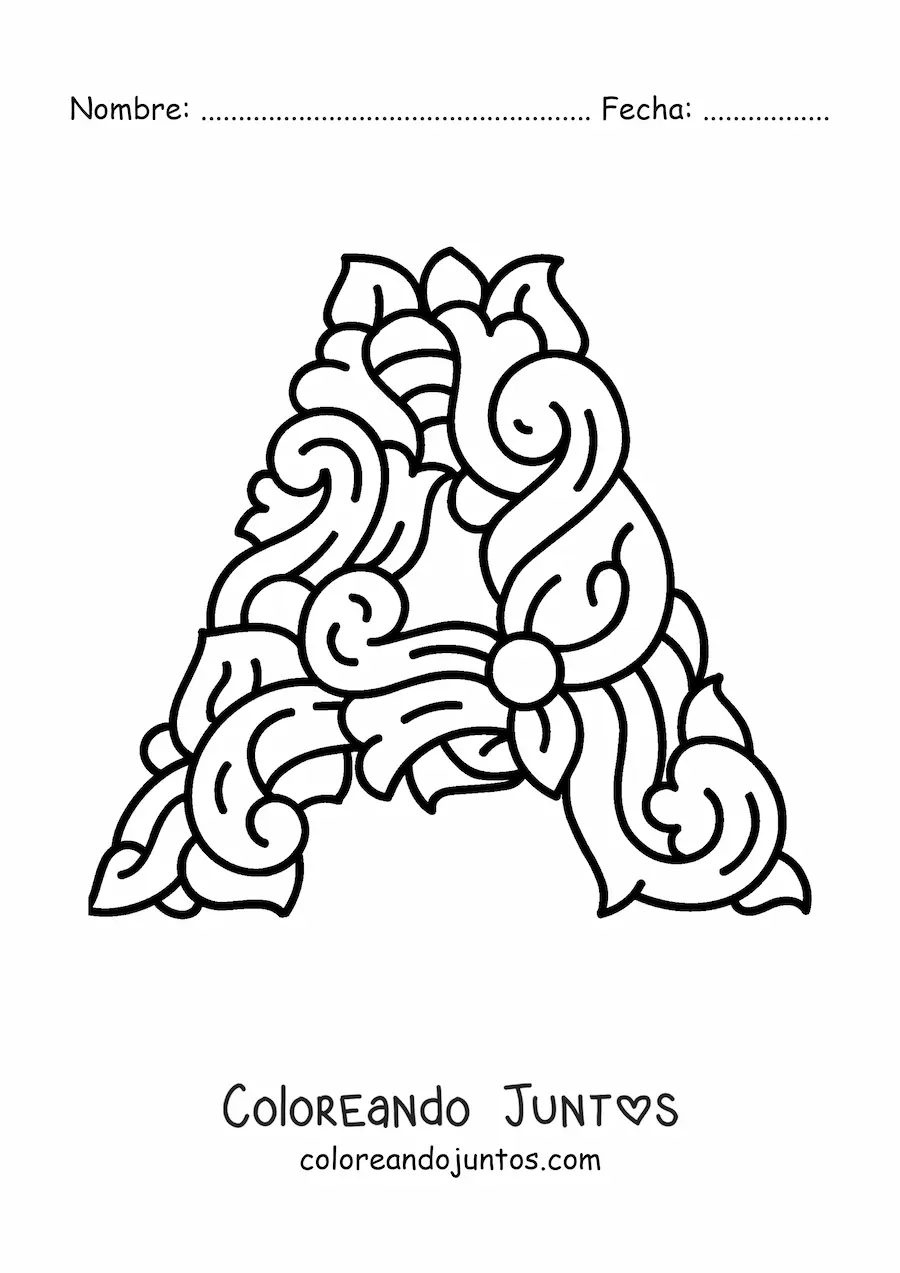 Imagen para colorear de letra a mayúscula decorada