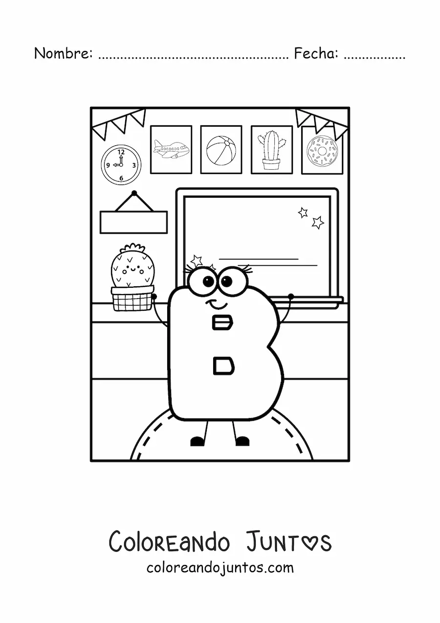 Imagen para colorear de la letra b animada en la escuela
