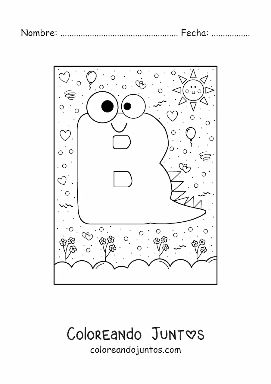 Imagen para colorear de la letra b animada con forma de monstruo