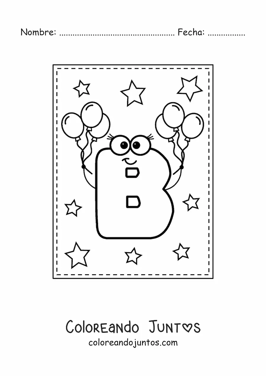 Imagen para colorear de la letra b mayúscula animada con globos