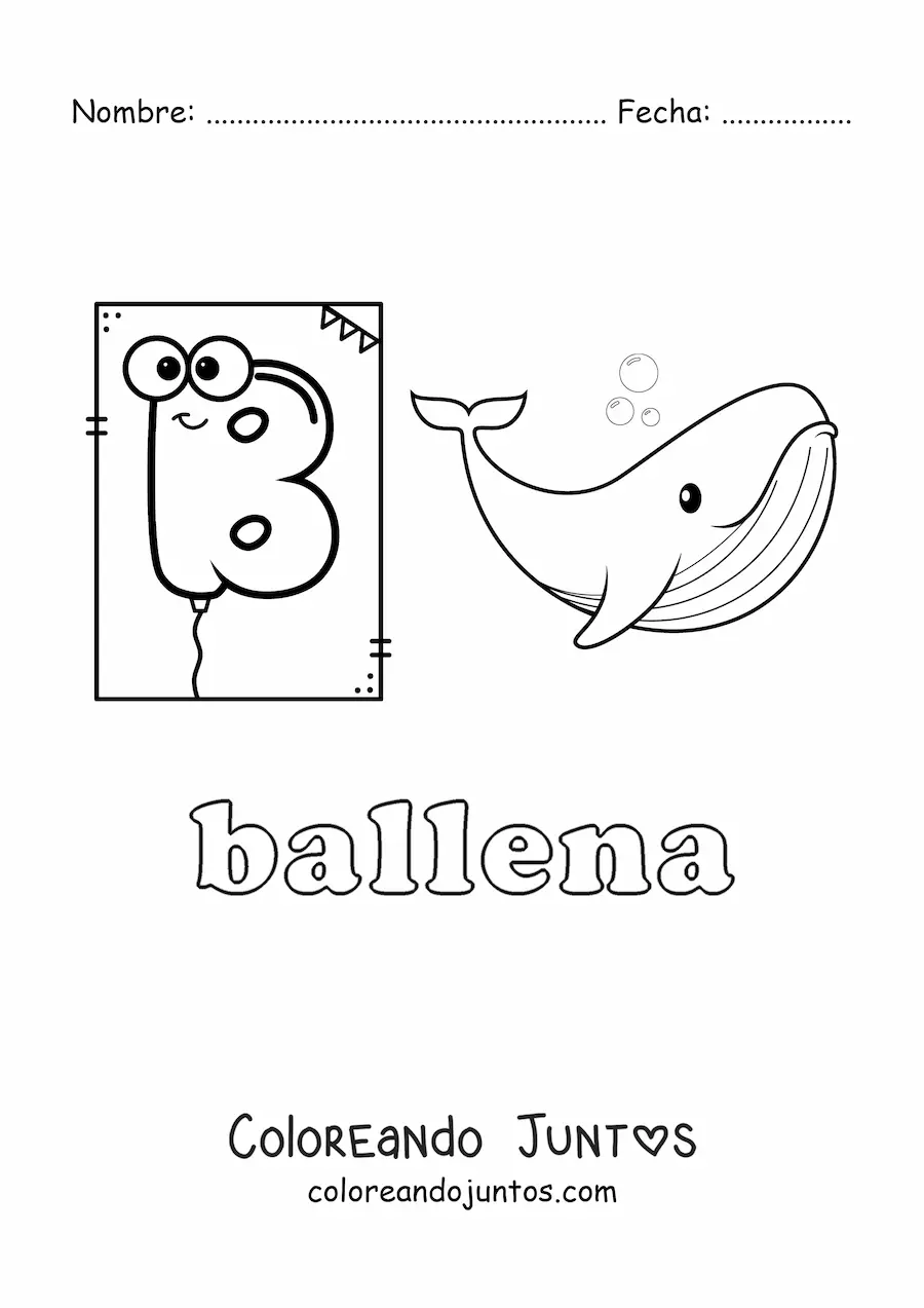 Imagen para colorear de b de ballena