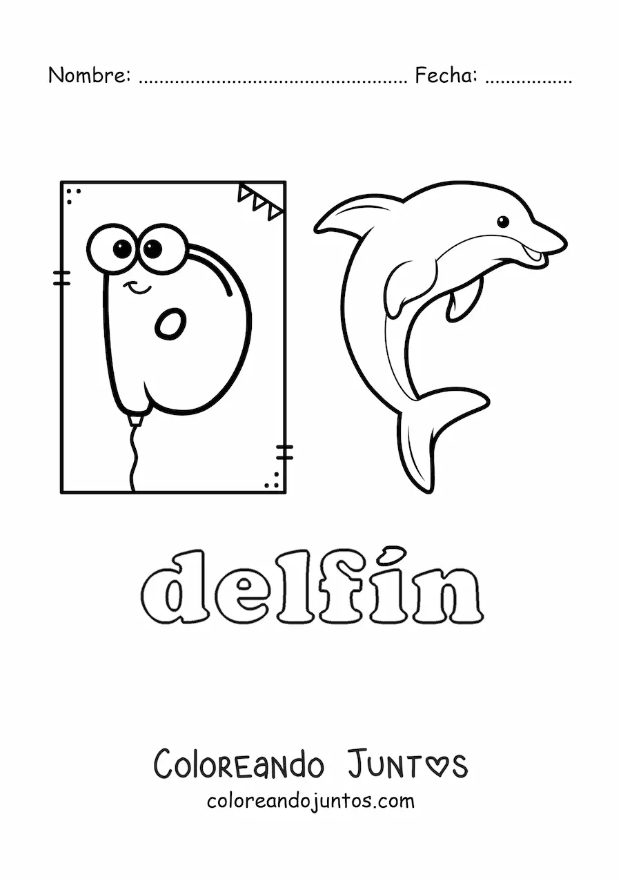 Imagen para colorear de d de delfín