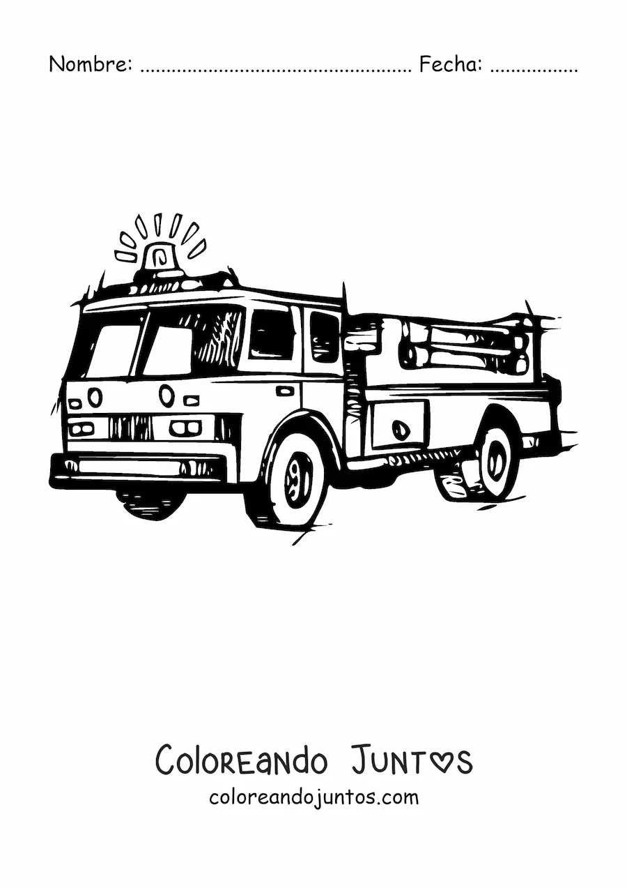 Imagen para colorear de un camión de bomberos con la sirena encendida
