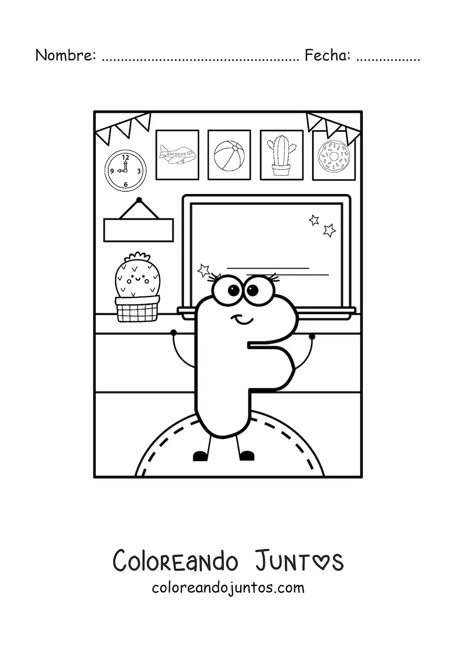 Imagen para colorear de la letra f animada en la escuela