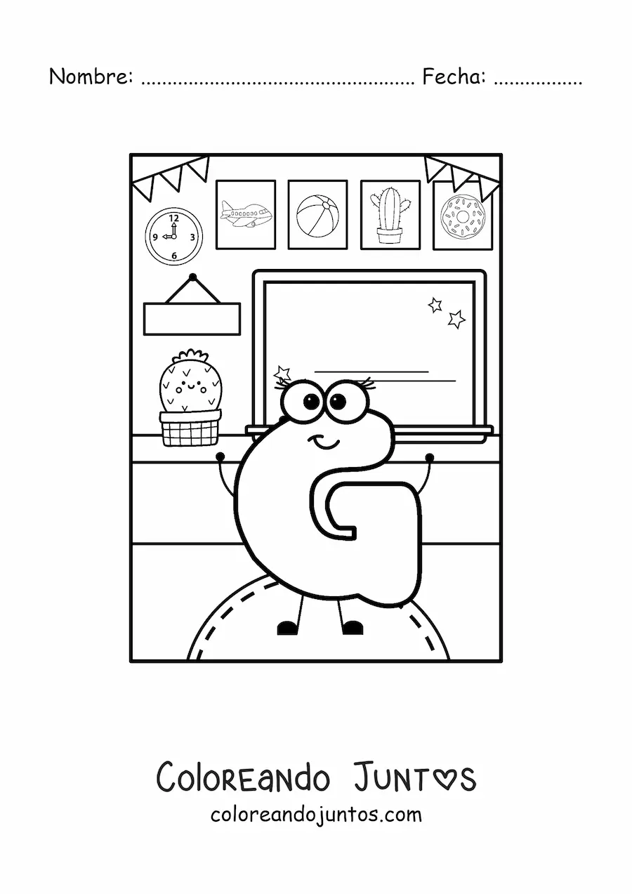 Imagen para colorear de la letra g animada en la escuela