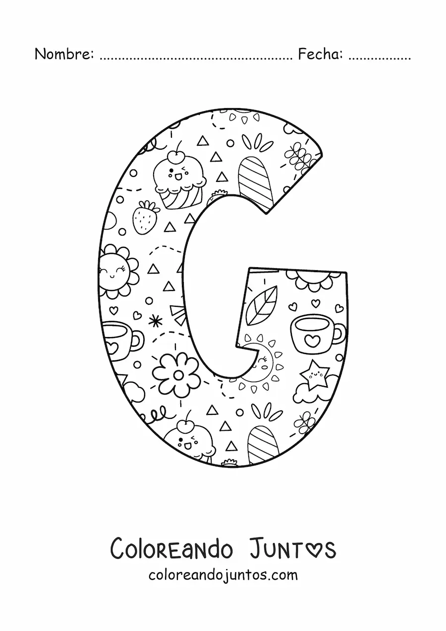 Imagen para colorear de la letra g con dibujos animados