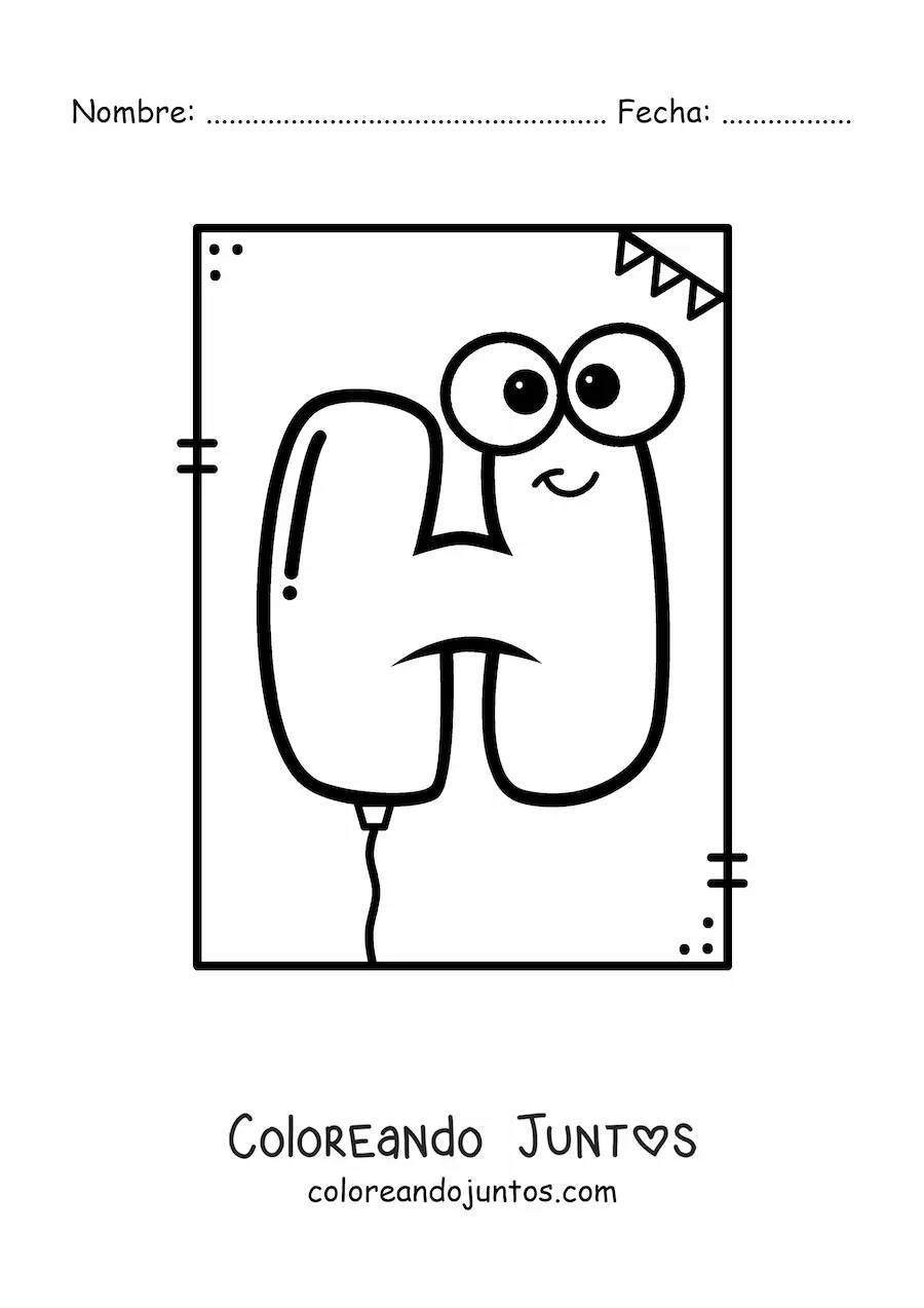 Imagen para colorear de la letra h animada con forma de globo