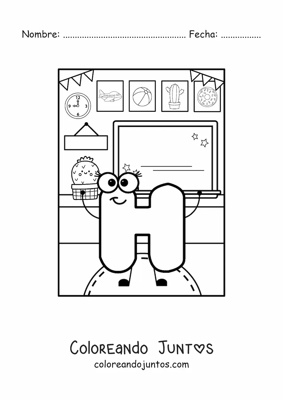 Imagen para colorear de la letra h animada en la escuela