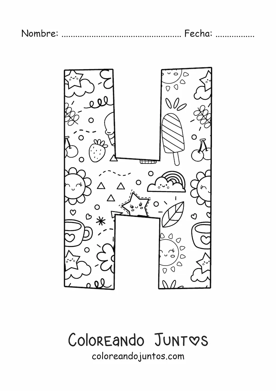 Imagen para colorear de la letra h con dibujos animados