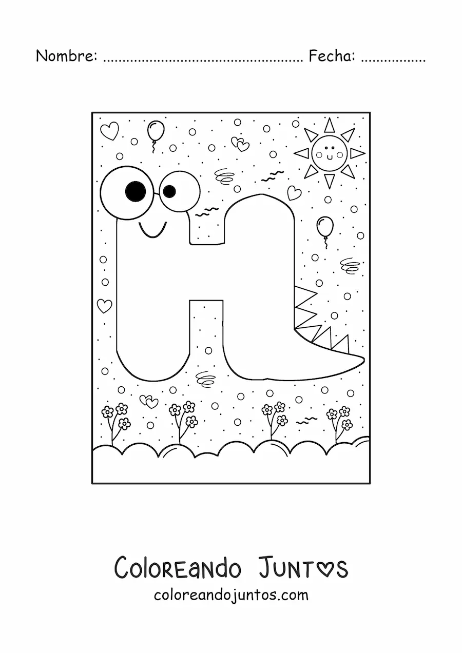 Imagen para colorear de la letra h animada con forma de monstruo con dibujos animados