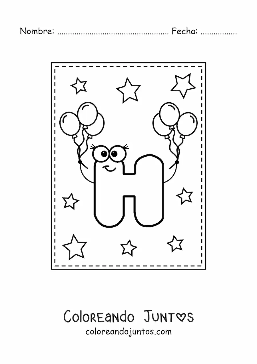 Imagen para colorear de la letra h mayúscula animada con globos