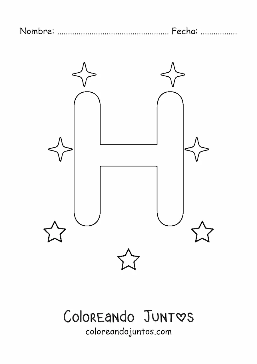 Imagen para colorear de letra h mayúscula con estrellas
