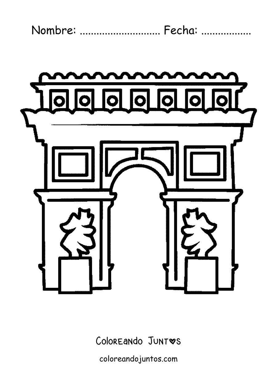 Imagen para colorear del Arco del Triunfo rodeado de árboles