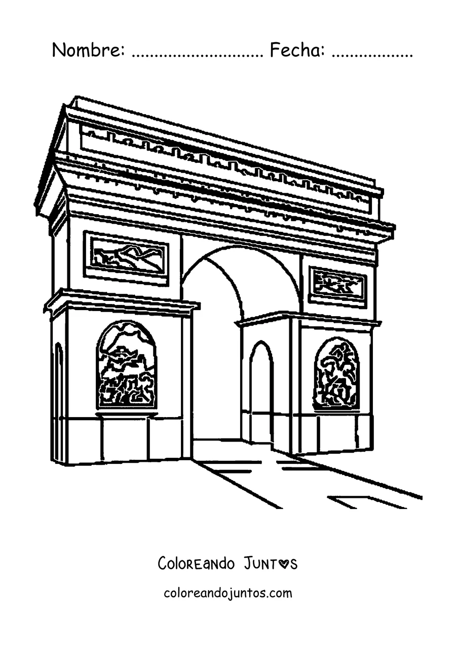 Imagen para colorear del Arco del Triunfo en una vista de ángulo