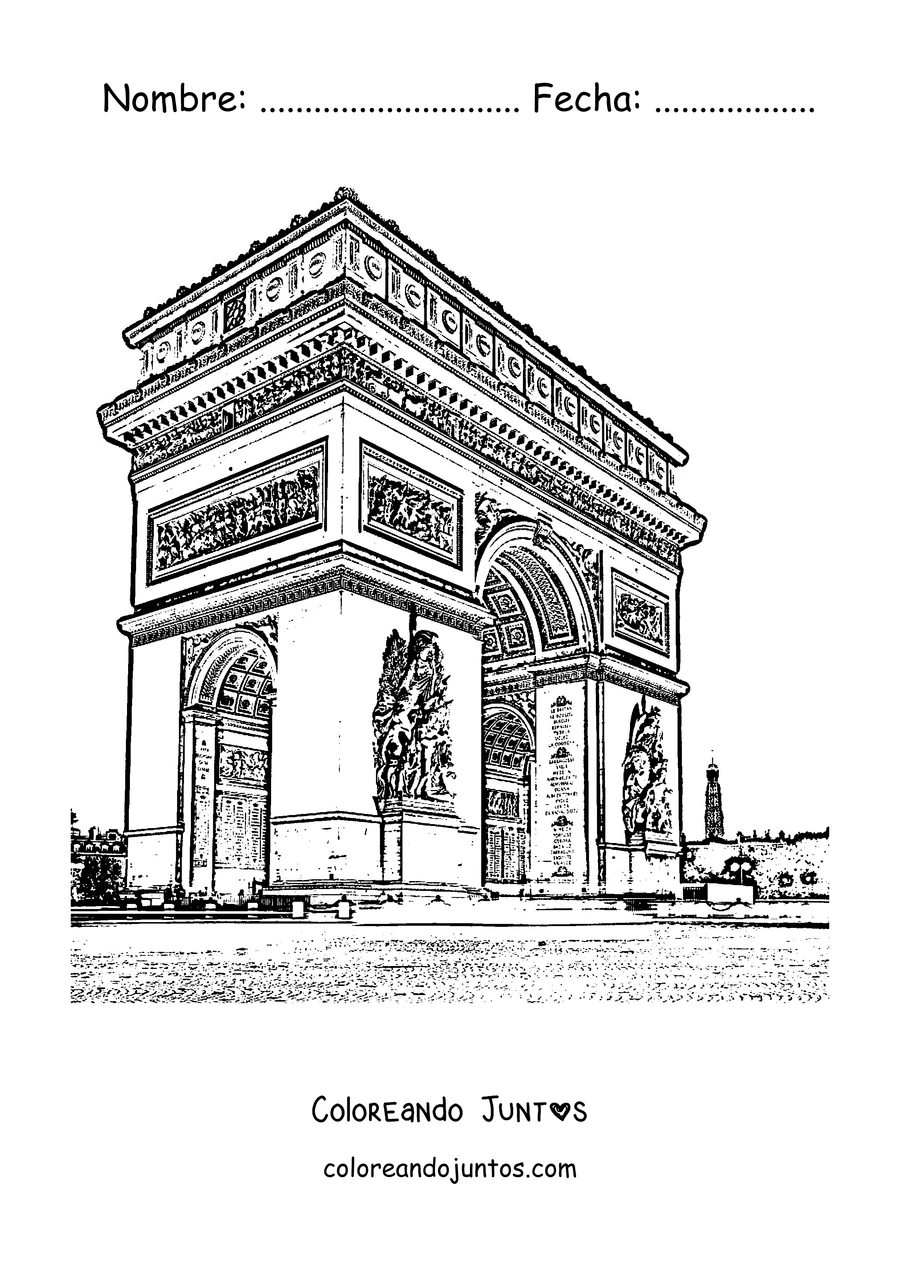 Imagen para colorear del Arco del Triunfo con medallones en la parte superior