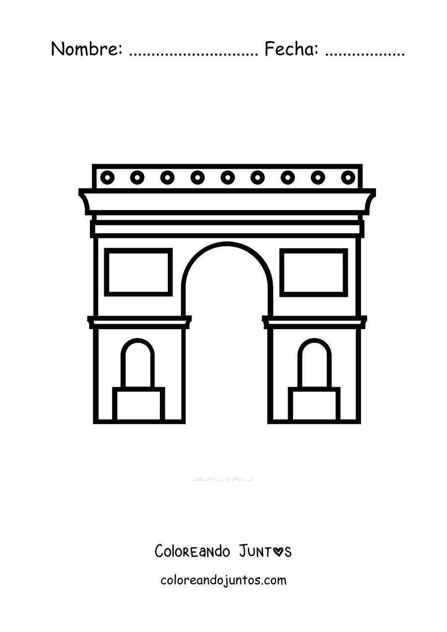 Imagen para colorear del Arco del Triunfo de frente con un estilo sencillo