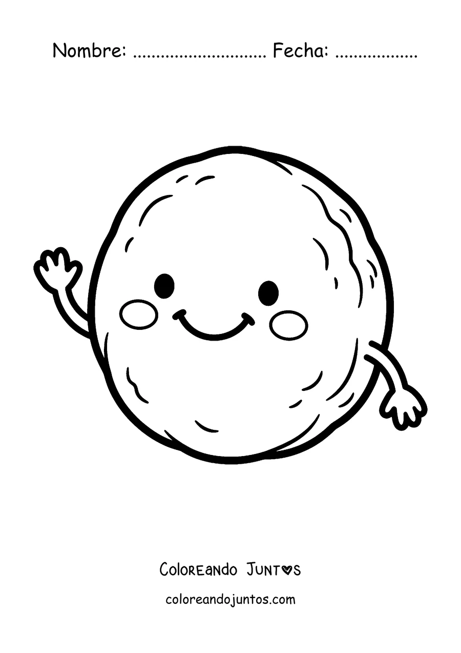 Imagen para colorear de una arepa con carita sonriente